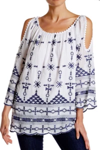 Tempo Paris Cold Shoulder Embroidered Blouse S NWT $60 - Picture 1 of 2