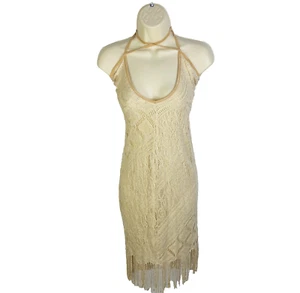 Vestido para mujer reloj de arena talla pequeña beige dorado brillante vestido aleta crema años 20 - Imagen 1 de 1