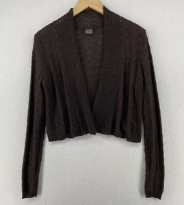 EILEEN FISHER Cardigan M Alpaca Wool Silk Cropped Open Front Lace Knit Brown - Picture 1 of 11