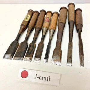 Lot of 8 Vintage Japanese Nomi Chisels Carpentry Tools Blade 0429F - Picture 1 of 16