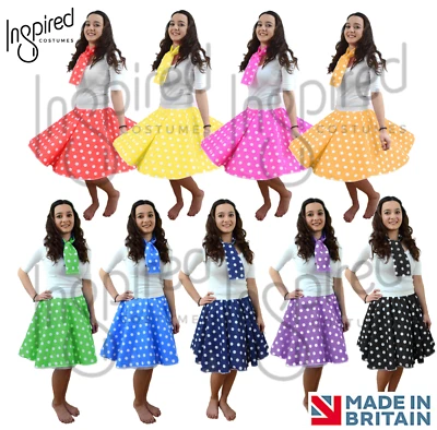 INSPIRED COSTUMES GIRLS Skirt Rock n Roll 1950s COSTUME Polka Dot FREE SCARF Childs Fancy Dress