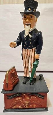 VTG Uncle Sam Book of Knowledge Mechanical Coin Drop Bank - USA Made - VG Shape! - Image 1 of 4
