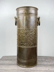 Vtg Hammered Brass Umbrella Holder Planter India 19”x7.5” Mid Century Modern - Picture 1 of 16