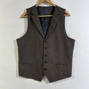 Voboom Herren Tweed Wollmischung Braun Fischgrät Weste Vest M Dapper Hipster - Bild 1 von 8
