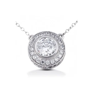3/4 CTW E SI1 Round Brilliant Natural Certified Diamonds 14k Gold Halo Pendant - Picture 1 of 2