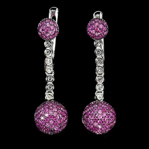 925 Sterling Silver Earrings Ruby Myanmar Round Diamond Cut Topaz Gemstone - Picture 1 of 14
