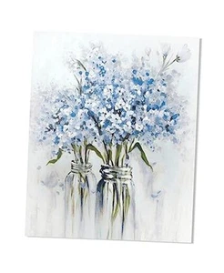 Abstract Bouquet Canvas Wall Art: Blue Flower in Vase Artwork Hand Painted - Picture 1 of 8