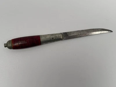 Ancien Coupe-papier ou couteau en métal argenté damasquiné 1899 Kauhavan gravé - Photo 1/4