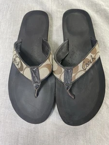 Coach braune Flip-Flops Schuhe Sandalen Leder 8,5 Riemen Damen - Bild 1 von 5