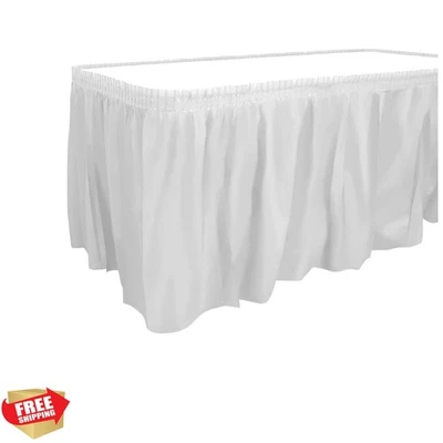Elegant White Plastic Table Skirt - 29'' x 14'' - 6 Pack for Stunning Events - Image 1 of 4