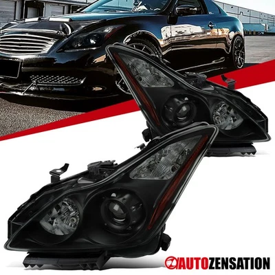 Fit 2008-2013 Infiniti G37 14-15 Q60 Black Smoke Projector Headlights Left+Right - Image 1 of 4