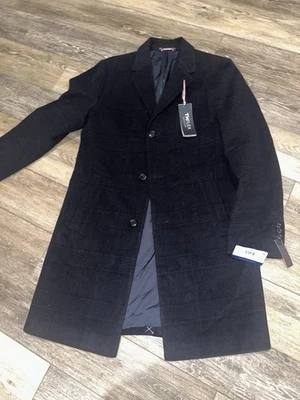 Tommy Hilfiger Back Blue Plaid Top Coat Overcoat Trench Men’s Wool 38R NWT $395 - Image 1 of 4