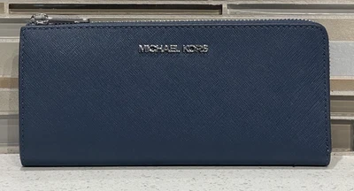 MICHAEL KORS JET SET GRANDE VIAJE TRES CUARTOS CREMALLERA CARTERA CUERO MARINO PLATA Foto 1 de 4