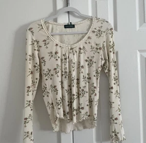 Ralph Lauren Floral Y2K Vintage Ribbon Tie Long Sleeve Top  - Picture 1 of 5