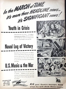 PRINT AD 1943 March of Time Youth Crisis Naval Log Victory US Music WWII Vintage - Picture 1 of 2