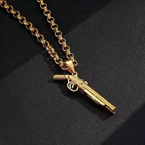 Gold Double Barrel Shotgun Pendant 22 Inches - Picture 1 of 4