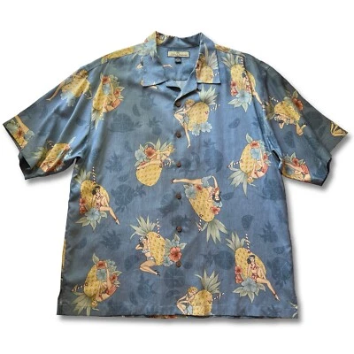 Tommy Bahama Mens Size L 100% SILK Short Shirt  Guitars & Flowers Dark Gray - Image 1 of 4