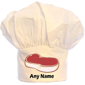 PERSONALISED STEAK BEEF BBQ PRINT CHEFS HAT BBQ 100% POLYESTER GIFT CHRISTMAS - Picture 1 of 2