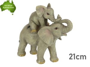 21cm Elephant Mothers Back Ornament Figurine Statue Garden Sculpture Animal Gift