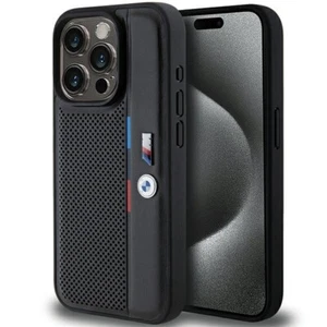 Handyhülle Hardcase iPhone 15 Pro BMW schwarz Logo Metall Kunstleder - Picture 1 of 8