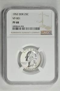 1952 DDR 25C Silver Proof Washington Quarter VP-001 NGC PF 68 - Top Pop 2/0 - Picture 1 of 2