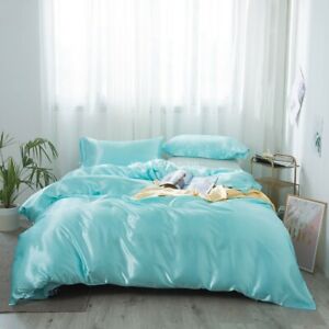Satin Silk Duvet Cover Set Quilt Comforter Cover PillowCase Luxury Silky Bedding
