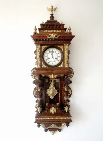 Gustav Becker Wall Clock Walnut with Brass Ornaments ,German Wall Clock Cover