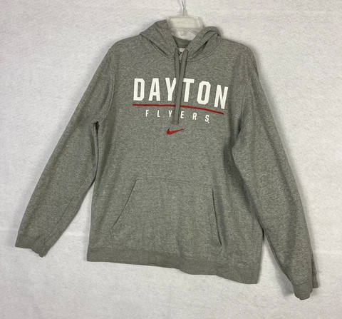 Dayton Flyers Nike Hoodie Men's L Gray Pullover Sweatshirt Club Fleece Stains Cover