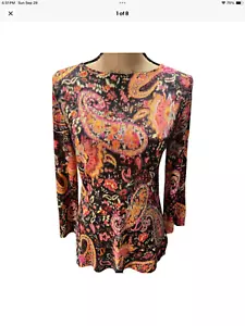 RALPH LAUREN Women's Silk Knit Paisley Tunic Sweater 3/4 long sleeve Lightweight - Picture 1 of 9