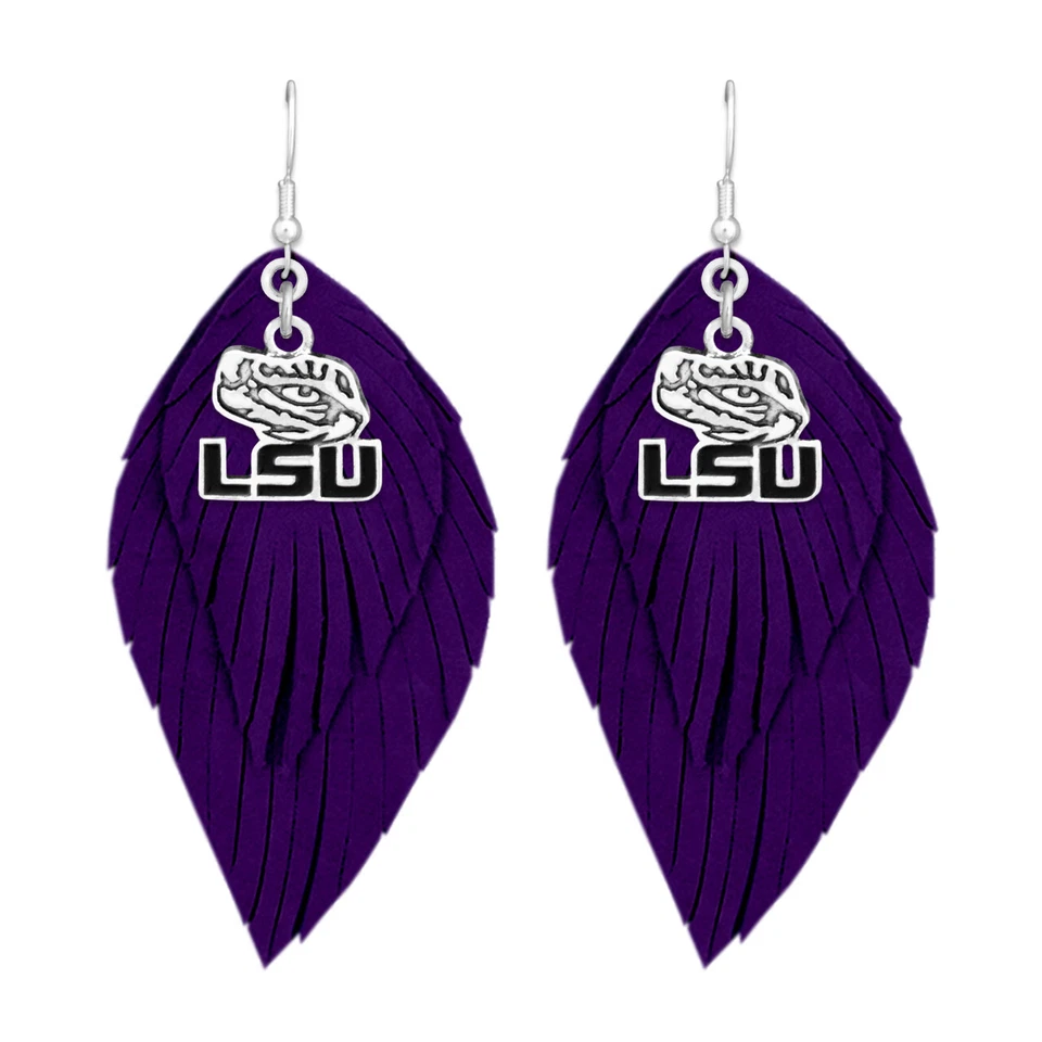 43373 LSU Tigers Boho Earrings with Purple Suede Leather - Image 1 of 1