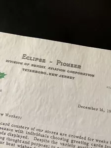 1957 ECLIPSE PIONEER BENDIX Teterboro NJ Letterhead Stationery SIGNED ROY ISSACS - Picture 1 of 9