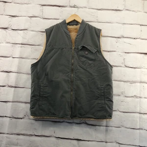 WRANGLER Vest Mens Large Full Zip Sherpa Lined Western Blue Canvas Sleeveless - Picture 1 of 10