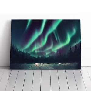 Künstlerisches Nordlicht Leinwand Wandbild Kunstdruck gerahmtes Bild Deko Wohnzimmer - Bild 1 von 5
