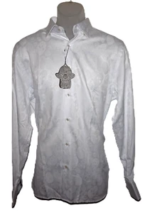Camisa Visconti All Over Estampado Calavera Manga Larga Mediana Blanca sobre Blanca Nueva con Etiquetas - Imagen 1 de 11