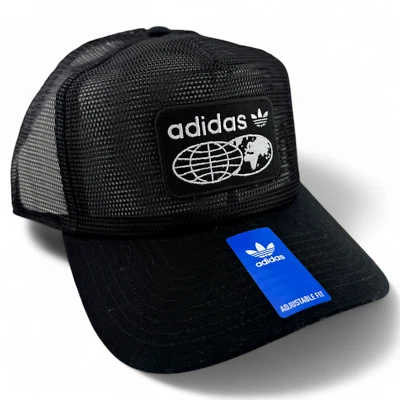 adidas Originals Worldwide Full Mesh Black Patch Adjustable Snapback Hat Cap - Image 1 of 4