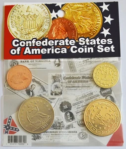 American Civil War Replica Confederate Coin Set With Informative Card Wallet New - Picture 1 of 4