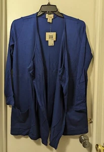 SZ 0X AJ Andrea Jovine Women Blue Open Front Drape 100% Cotton Cardigan NWT$68 - Picture 1 of 15