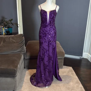 Vestido de fiesta para mujer púrpura de sirena calce graduación lentejuelas brillantes con cordones en la espalda talla 4 - Imagen 1 de 12
