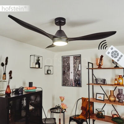 LED ceiling fan hallway floorboards lights living room lamp remote control Black - Image 1 of 4