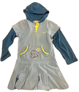 Nike Girls Sz 5 Hooded Blue Dress Long Sleeve Kangaroo Pouch - Picture 1 of 7