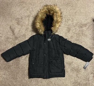 Jaqueta acolchoada masculina DIESEL com capuz de pele sintética – Preta, tamanho 7 - Imagem 1 de 4