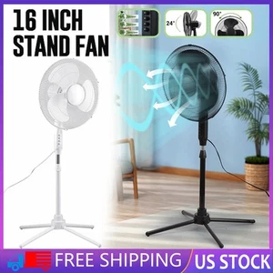 16” 3-speed Adjustable Height Stand Fan 90 Degree Wide Angle Oscillating Head US - Picture 1 of 19