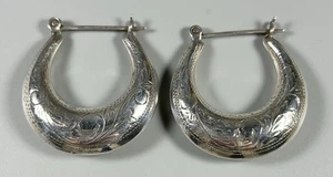 Vintage Sterling Silber .925 Puffy Creolen Gravur Design aufklappbar 12,2 g - Bild 1 von 6