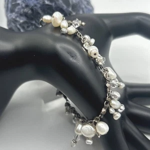 Vintage Silber Perlen & Kristall Hänger Armband - Bild 1 von 5