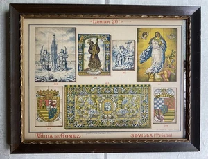 Litografia vintage Viuda de Gómez Siviglia Triana piastrelle spagnole incorniciata - Foto 1 di 17