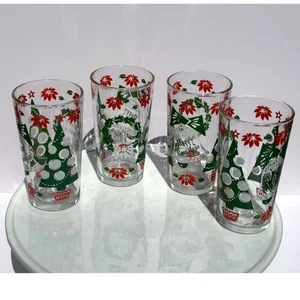 4 Beautiful vintage Hazel Atlas Christmas drinking glasses - Picture 1 of 4