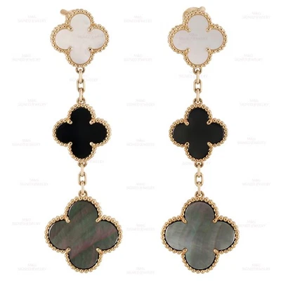 Pendientes VAN CLEEF & ARPELS Magic Alhambra Onyx MOP Oro Amarillo 3 Motivos Foto 1 de 4