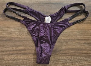 Size Small Very Sexy Thong Victoria's Secret Dark Purple Double Shine Strap New - Picture 1 of 3
