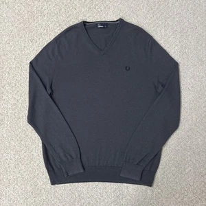 Fred Perry Knitted V Neck Jumper (Grey - Size XL - 46") Mod Merino Cotton Blend - Picture 1 of 13