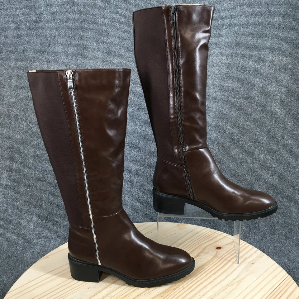 Journee Collection Botas Mujer 8.5 Extra Anchas Becerro Morgaan Alto Cremallera Montar Marrón Foto 1 de 4